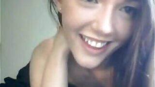 Perfect teen babe with great tits fucks pussy until squirt